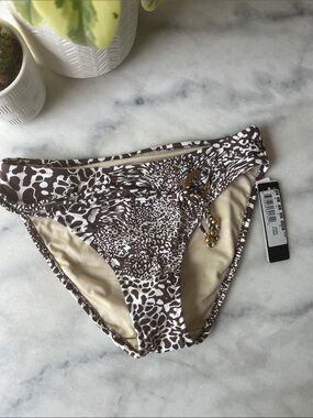 NWT Fantasie Brown & Cream Leopard-Print Bikini Bottom in Lagos print